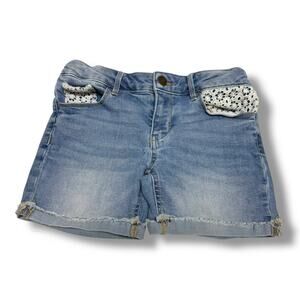 SO‎ Girls Denim Cuffed Blue Jean Shorts Size 12 Lace Trim Light Wash
